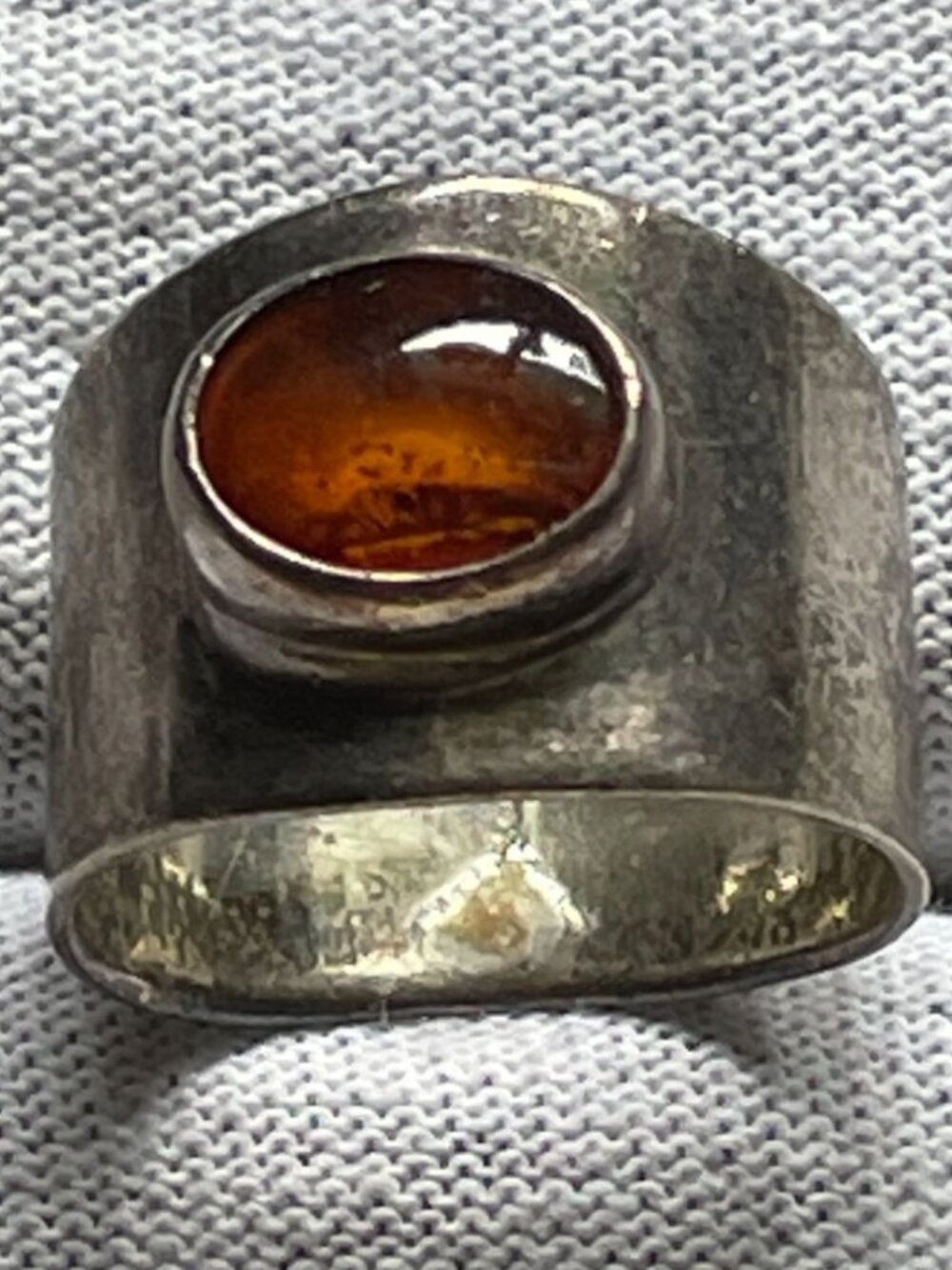 Vintage Signed Serafin Taxco 950 Silver Baltic Amber Modernist Band Ring 6.25